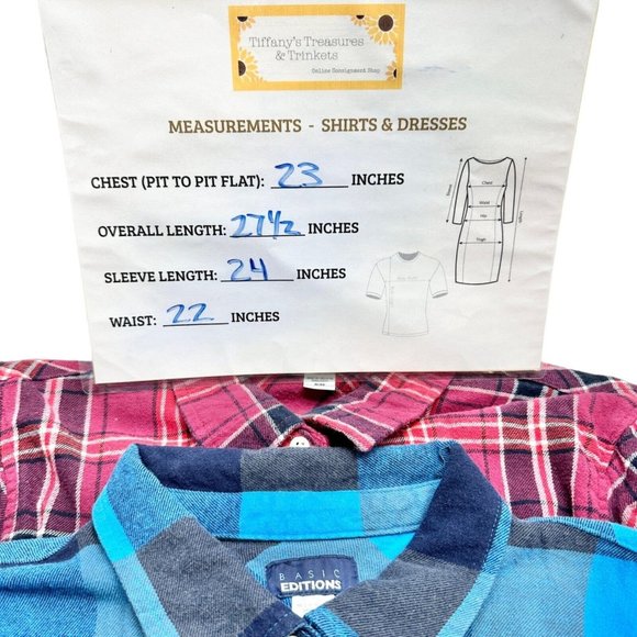 Basic Editions Set of 2 Flannel Shirts Men's XL Red and Blue Button Front LS - Picture 11 of 11